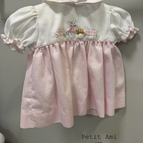 Petit Ami Other - Pink and White Baby Dress with Bunny Embroidery